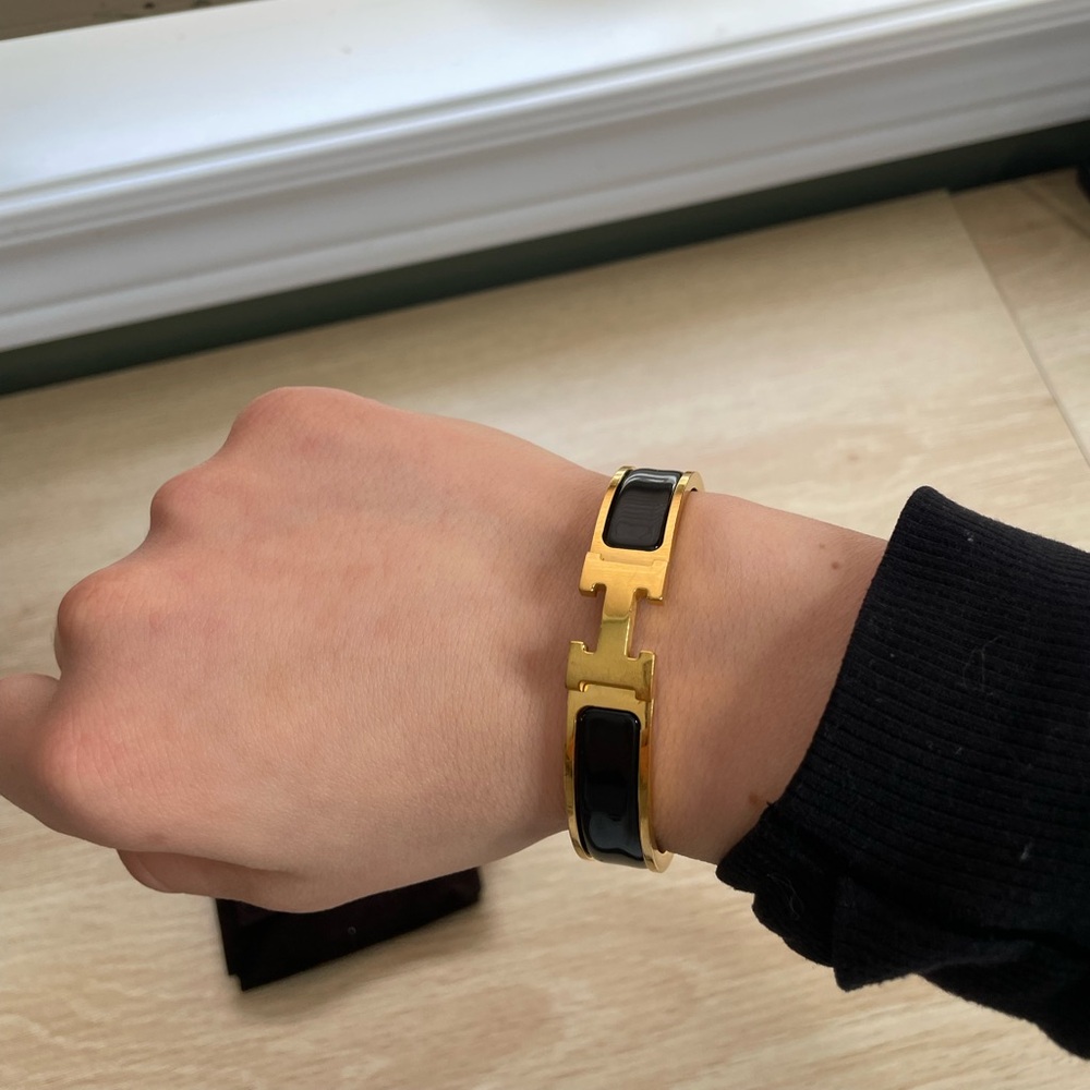 Hermès Clic H Bracelet Black Enamel Gold PM Authentic Made in France